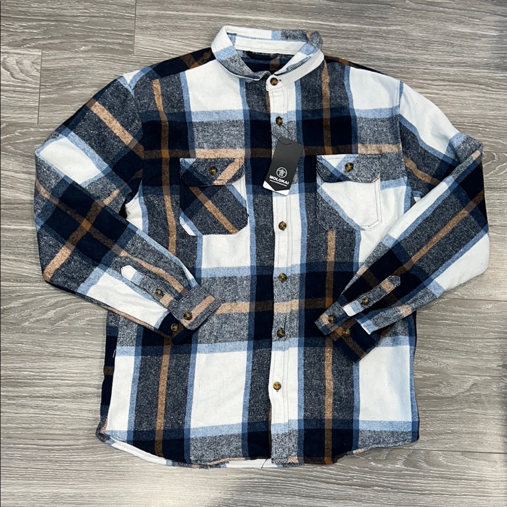 Men's Blue and White Plaid Shirt